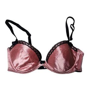 Y2k 90s Victoria's secret pink satin balconette black lace trim bra